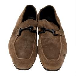 Salvatore Ferragamo Grey Suede Gancini Slip On Loafers Size 45