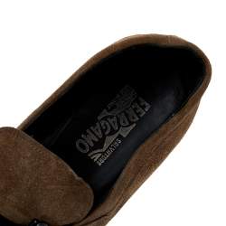 Salvatore Ferragamo Grey Suede Gancini Slip On Loafers Size 45