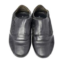 Salvatore Ferragamo Black Leather And Signature Canvas Slip On Sneakers Size 42
