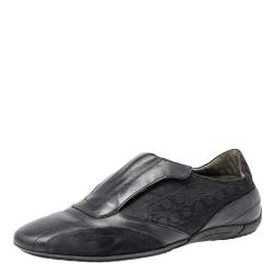 Salvatore Ferragamo Black Leather And Signature Canvas Slip On Sneakers Size 42
