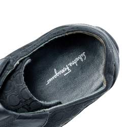 Salvatore Ferragamo Black Leather And Signature Canvas Slip On Sneakers Size 42