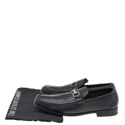 Pre Owned Salvatore Ferragamo Black Leather Gancini Slip On Loafers Size 41