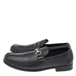 Pre Owned Salvatore Ferragamo Black Leather Gancini Slip On Loafers Size 41