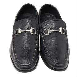 Pre Owned Salvatore Ferragamo Black Leather Gancini Slip On Loafers Size 41