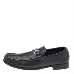 Pre Owned Salvatore Ferragamo Black Leather Gancini Slip On Loafers Size 41