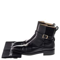 Pre Owned Salvatore Ferragamo Black Leather Buckle Ankle Boots Size 41.5