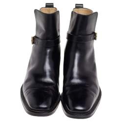 Pre Owned Salvatore Ferragamo Black Leather Buckle Ankle Boots Size 41.5