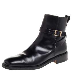 Pre Owned Salvatore Ferragamo Black Leather Buckle Ankle Boots Size 41.5