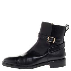 Pre Owned Salvatore Ferragamo Black Leather Buckle Ankle Boots Size 41.5