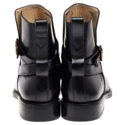 Pre Owned Salvatore Ferragamo Black Leather Buckle Ankle Boots Size 41.5