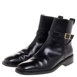 Pre Owned Salvatore Ferragamo Black Leather Buckle Ankle Boots Size 41.5