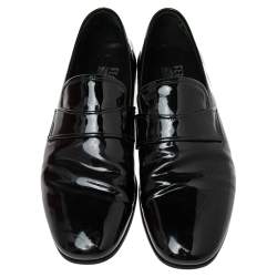 Pre Owned حذاء لوفرز سالفاتوري فيراغامو سليب أون جلد لامع أسود مقاس 41.5 