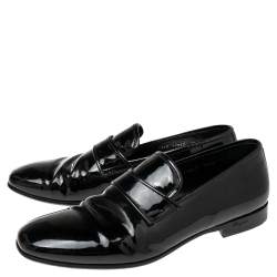 Pre Owned حذاء لوفرز سالفاتوري فيراغامو سليب أون جلد لامع أسود مقاس 41.5 