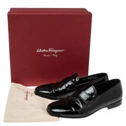 Pre Owned حذاء لوفرز سالفاتوري فيراغامو سليب أون جلد لامع أسود مقاس 41.5 