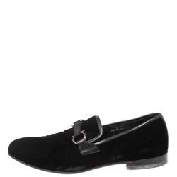 Pre Owned Salvatore Ferragamo Black Velvet Gancini Bit Slip On Loafers Size 42.5
