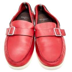 Salvatore Ferragamo Red Leather Slip On Loafers Size 46