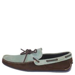 Salvatore Ferragamo Mint Green/Brown Suede And Leather Slip On Loafers Size 41.5