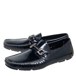 مملوكة مسبقًا Salvatore Ferragamo Black Patent Leather Parigi Gancini Driver Loafers Size 43