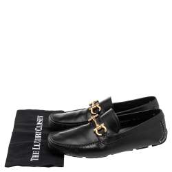 Pre Owned Salvatore Ferragamo Black Leather Slip On Loafers Size 44
