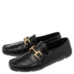 Pre Owned Salvatore Ferragamo Black Leather Slip On Loafers Size 44