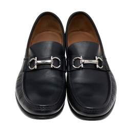 Salvatore Ferragamo Black Leather Gancio Slip On Loafers Size 43.5