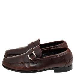 Salvatore Ferragamo Brown Leather Gancio Slip On Loafers Size 40