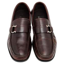 Salvatore Ferragamo Brown Leather Gancio Slip On Loafers Size 40