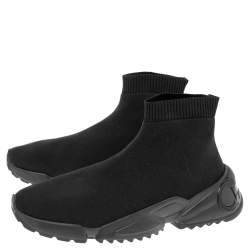 Pre Owned Salvatore Ferragamo Black Knit Fabric Gancini Sock Sneakers Size 45