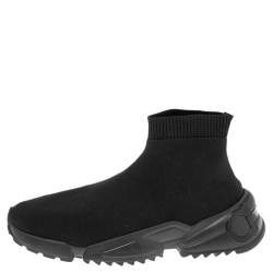 Pre Owned Salvatore Ferragamo Black Knit Fabric Gancini Sock Sneakers Size 45