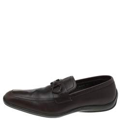 Salvatore Ferragamo Dark Brown Leather Gancini Bit Slip On Loafers Size 42