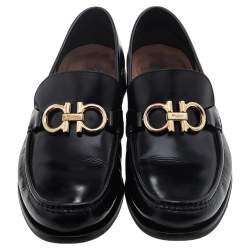 Pre Owned Salvatore Ferragamo Black Leather Gancini Bit Loafers Size 43
