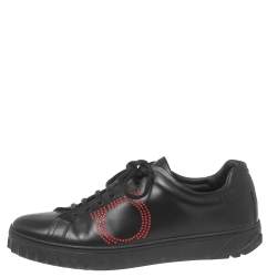 Salvatore Ferragamo Black Leather Cube 8 Logo Sneakers Size 44
