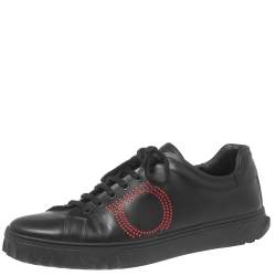 Salvatore Ferragamo Black Leather Cube 8 Logo Sneakers Size 44