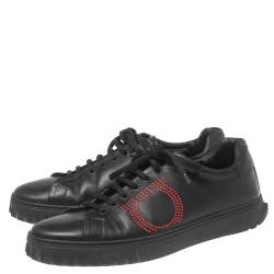 Salvatore Ferragamo Black Leather Cube 8 Logo Sneakers Size 44