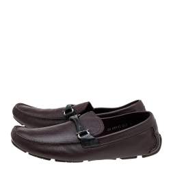 Salvatore Ferragamo Burgundy/Black Leather Gancini Bit Slip On Loafers Size 43