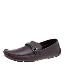 Salvatore Ferragamo Burgundy/Black Leather Gancini Bit Slip On Loafers Size 43