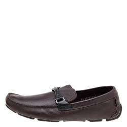 Salvatore Ferragamo Burgundy/Black Leather Gancini Bit Slip On Loafers Size 43