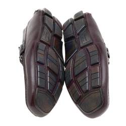 Salvatore Ferragamo Burgundy/Black Leather Gancini Bit Slip On Loafers Size 43