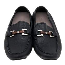 Salvatore Ferragamo Black Leather Gancini Bit Slip On Loafers Size 43