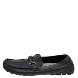 Salvatore Ferragamo Black Leather Gancini Bit Slip On Loafers Size 43