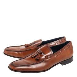 Salvatore Ferragamo Brown Leather Tassel Slip On Loafers Size 42