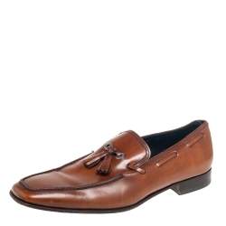 Salvatore Ferragamo Brown Leather Tassel Slip On Loafers Size 42