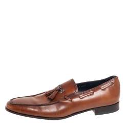 Salvatore Ferragamo Brown Leather Tassel Slip On Loafers Size 42