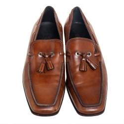 Salvatore Ferragamo Brown Leather Tassel Slip On Loafers Size 42