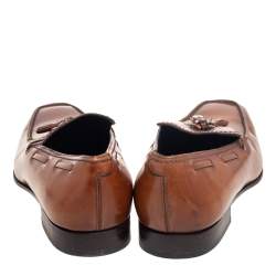Salvatore Ferragamo Brown Leather Tassel Slip On Loafers Size 42