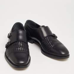 Pre Owned Salvatore Ferragamo Black Leather Tramezza Double-Monk Loafers Size 43