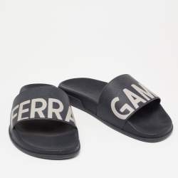 Pre Owned Salvatore Ferragamo Dark Blue Rubber Amos Slides Size 43