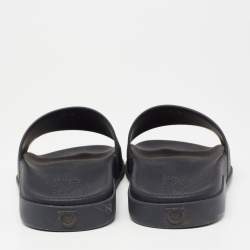 Pre Owned Salvatore Ferragamo Dark Blue Rubber Amos Slides Size 43