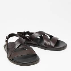 Salvatore Ferragamo Dark Brown Gancini Embossed Leather Cross Strap Sandals Size 40