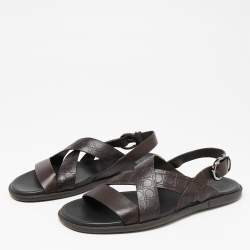 Salvatore Ferragamo Dark Brown Gancini Embossed Leather Cross Strap Sandals Size 40